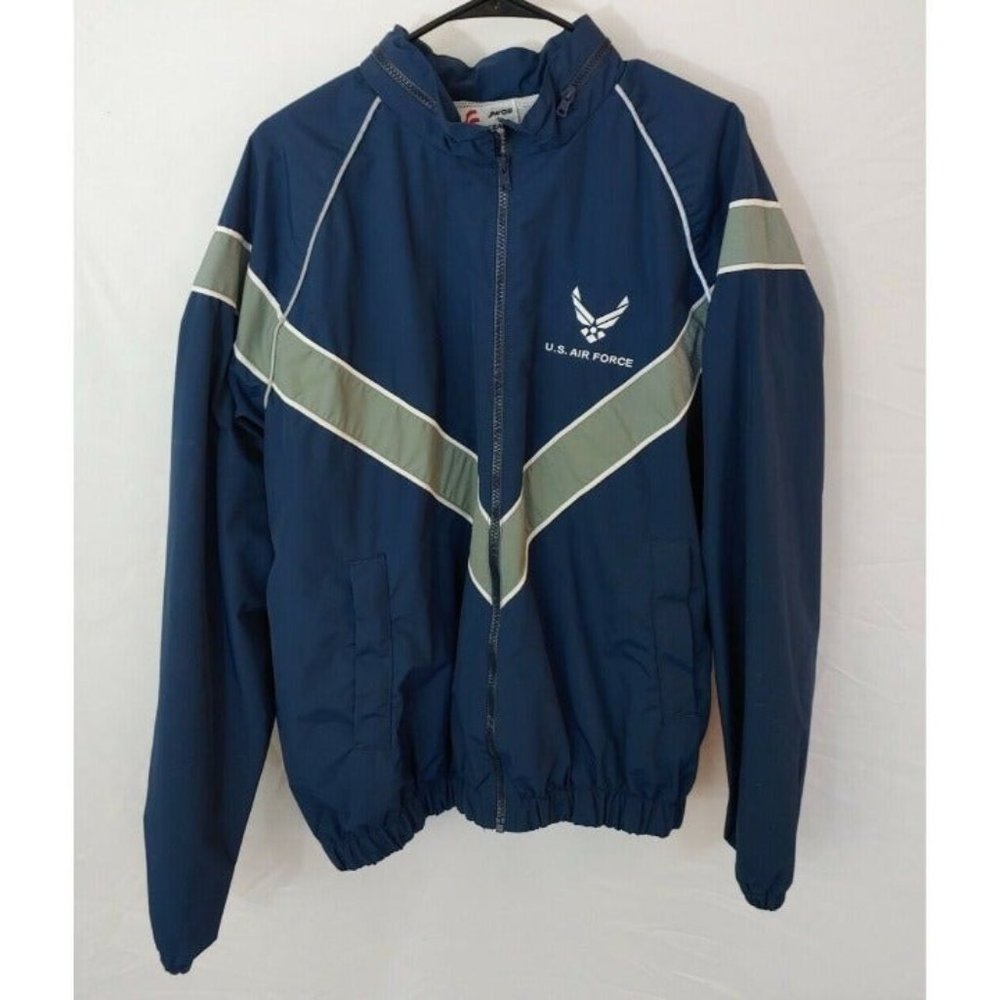 USA Air Force Skilcraft Mens Windbreaker Jacket Blue Full-Zip Mock Neck Nylon LG